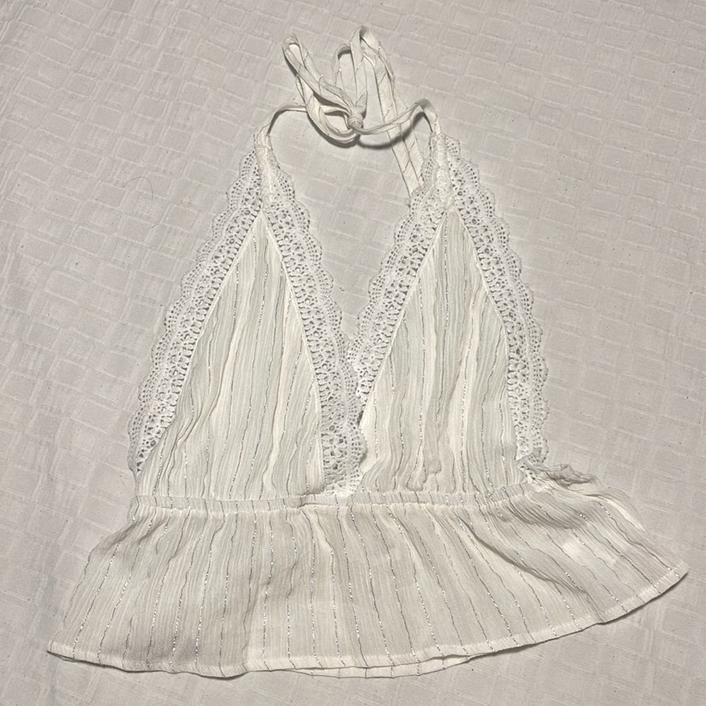 White Silver Crop Top